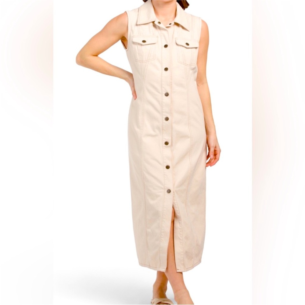 NWT House of Harlow Sleeveless Cream Button-Down Maxi Dress